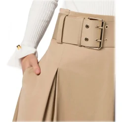 Elisabetta Franchi - Midi Skirt with Darts and Belt - Beige - Skirt - Made in Italy - Luxury Exclusive Collection - Avvenice