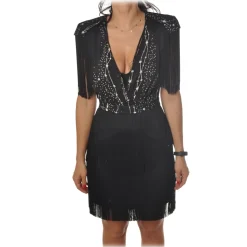 Elisabetta Franchi - Mini Dress with Fringes - Black - Dress - Made in Italy - Luxury Exclusive Collection - Avvenice