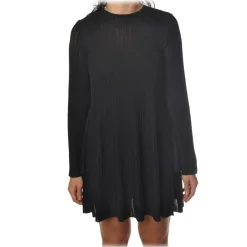 Elisabetta Franchi -  Mini Dress in Laminated Knit - Black - Dress - Made in Italy - Luxury Exclusive Collection - Avvenice