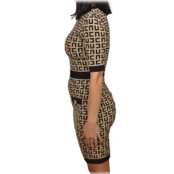Elisabetta Franchi - Monogram Patterned Sheath Dress - Black/Beige - Dress - Made in Italy - Luxury Exclusive Collection - Avvenice