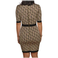 Elisabetta Franchi - Monogram Patterned Sheath Dress - Black/Beige - Dress - Made in Italy - Luxury Exclusive Collection - Avvenice