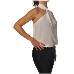 Elisabetta Franchi - One-Shoulder Shirt with Tie - Ivory - Shirt - Made in Italy - Luxury Exclusive Collection - Avvenice