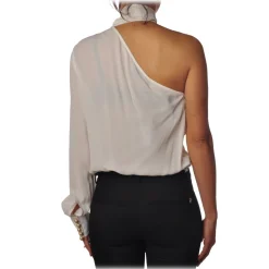 Elisabetta Franchi - One-Shoulder Shirt with Tie - Ivory - Shirt - Made in Italy - Luxury Exclusive Collection - Avvenice