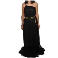 Elisabetta Franchi - One-Shoulder Tulle Long Dress - Black - Dress - Made in Italy - Luxury Exclusive Collection - Avvenice