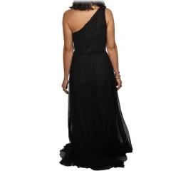 Elisabetta Franchi - One-Shoulder Tulle Long Dress - Black - Dress - Made in Italy - Luxury Exclusive Collection - Avvenice
