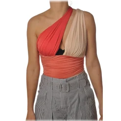 Elisabetta Franchi - One-Shoulder Body - Orange - Top - Made in Italy - Luxury Exclusive Collection - Avvenice