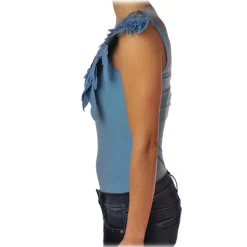 Elisabetta Franchi - One-shoulder Body with Applications - Sugar Paper - Top - Made in Italy - Luxury Exclusive Collection - Avvenice