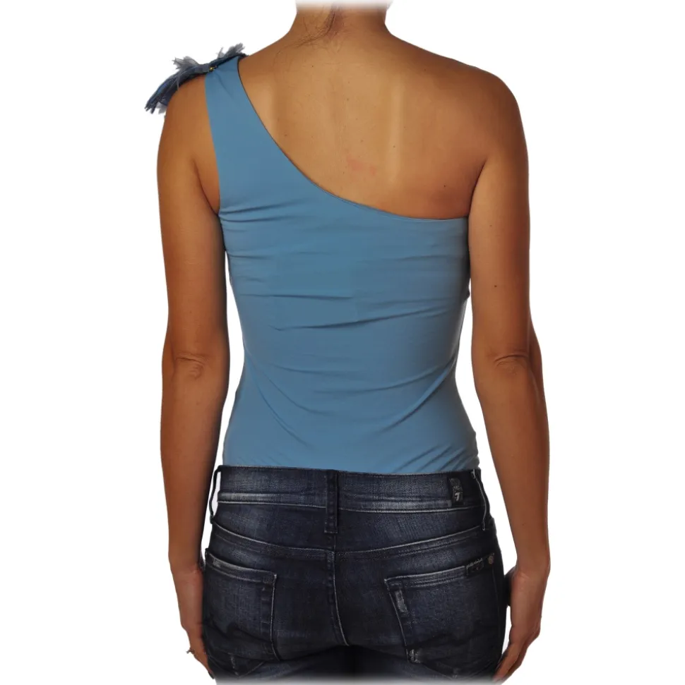 Elisabetta Franchi - One-shoulder Body with Applications - Sugar Paper - Top - Made in Italy - Luxury Exclusive Collection - Avvenice