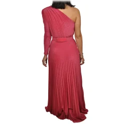 Elisabetta Franchi - One-Shoulder Long Dress with Long Sleeve - Fuxia - Dress - Made in Italy - Luxury Exclusive Collection - Avvenice