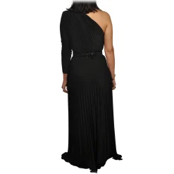 Elisabetta Franchi - One-Shoulder Long Dress with Long Sleeve - Black - Dress - Made in Italy - Luxury Exclusive Collection - Avvenice
