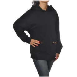 Elisabetta Franchi - Oversized Sweatshirt with Metal Buckles - Black - Sweatshirt - Made in Italy - Luxury Exclusive Collection - Avvenice