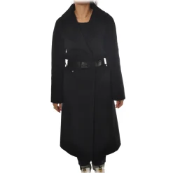 Elisabetta Franchi - Oversized Coat with Logo Belt - Black - Jacket - Made in Italy - Luxury Exclusive Collection - Avvenice