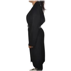 Elisabetta Franchi - Oversized Coat with Logo Belt - Black - Jacket - Made in Italy - Luxury Exclusive Collection - Avvenice