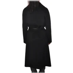 Elisabetta Franchi - Oversized Coat with Logo Belt - Black - Jacket - Made in Italy - Luxury Exclusive Collection - Avvenice