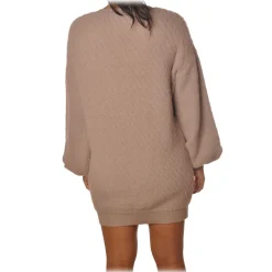 Elisabetta Franchi - Oversized Knit Dress with Gold Detail - Beige - Dress - Made in Italy - Luxury Exclusive Collection - Avvenice
