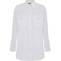 Elisabetta Franchi - Oversized Shirt with Jewel Buttons - White - Shirt - Made in Italy - Luxury Exclusive Collection - Avvenice