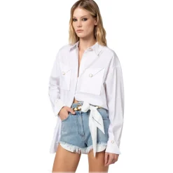 Elisabetta Franchi - Oversized Shirt with Jewel Buttons - White - Shirt - Made in Italy - Luxury Exclusive Collection - Avvenice