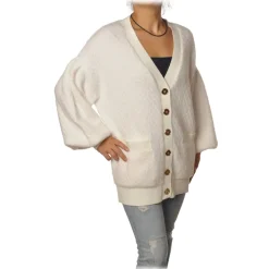 Elisabetta Franchi - Oversized Cardigan with Gold Buttons - Ivory - Pullover - Made in Italy - Luxury Exclusive Collection - Avvenice