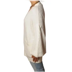 Elisabetta Franchi - Oversized Cardigan with Gold Buttons - Ivory - Pullover - Made in Italy - Luxury Exclusive Collection - Avvenice