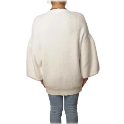 Elisabetta Franchi - Oversized Cardigan with Gold Buttons - Ivory - Pullover - Made in Italy - Luxury Exclusive Collection - Avvenice