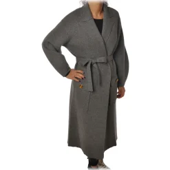 Elisabetta Franchi - Oversize Coat with Two Patch - Grey - Jacket - Made in Italy - Luxury Exclusive Collection - Avvenice
