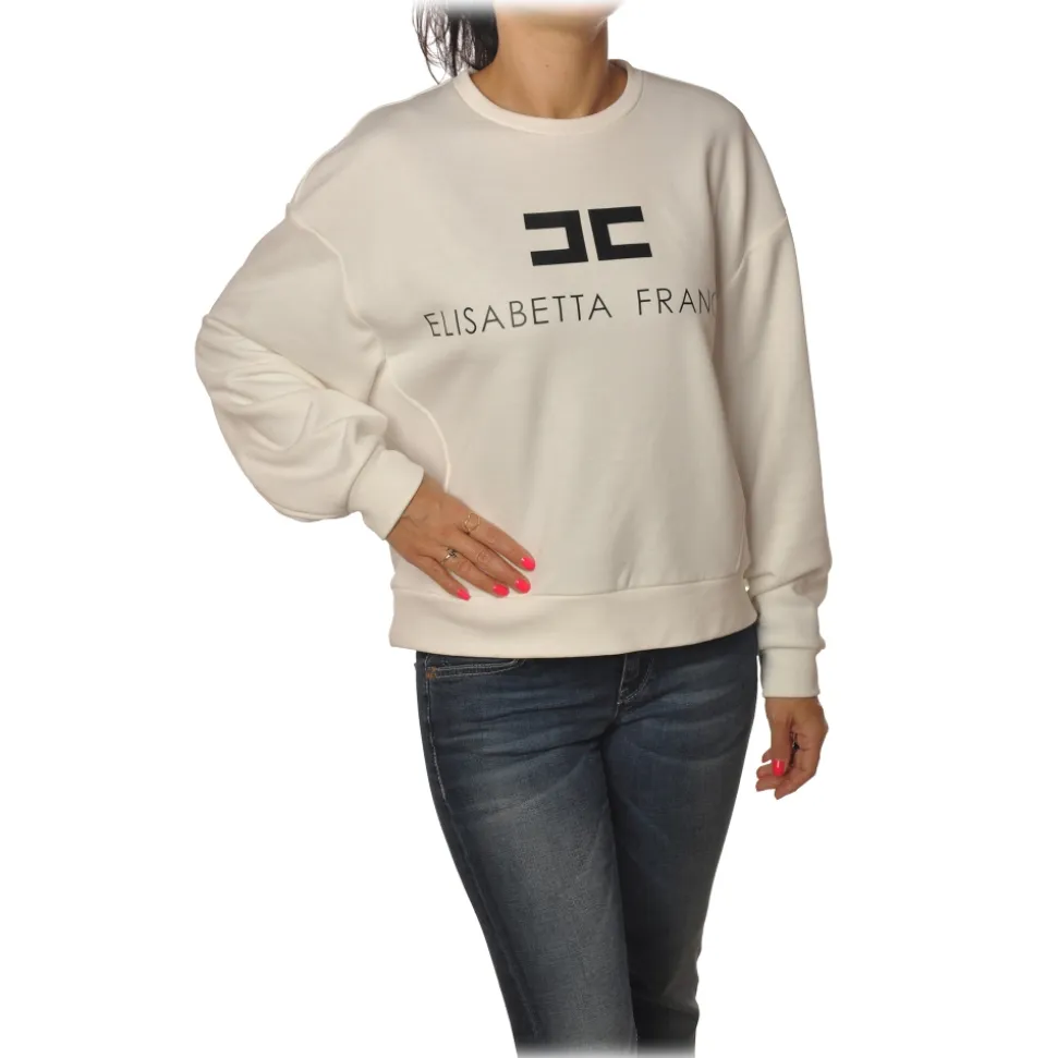Elisabetta Franchi - Oversized Sweatshirt with Logo - Ivory - Sweatshirt - Made in Italy - Luxury Exclusive Collection - Avvenice
