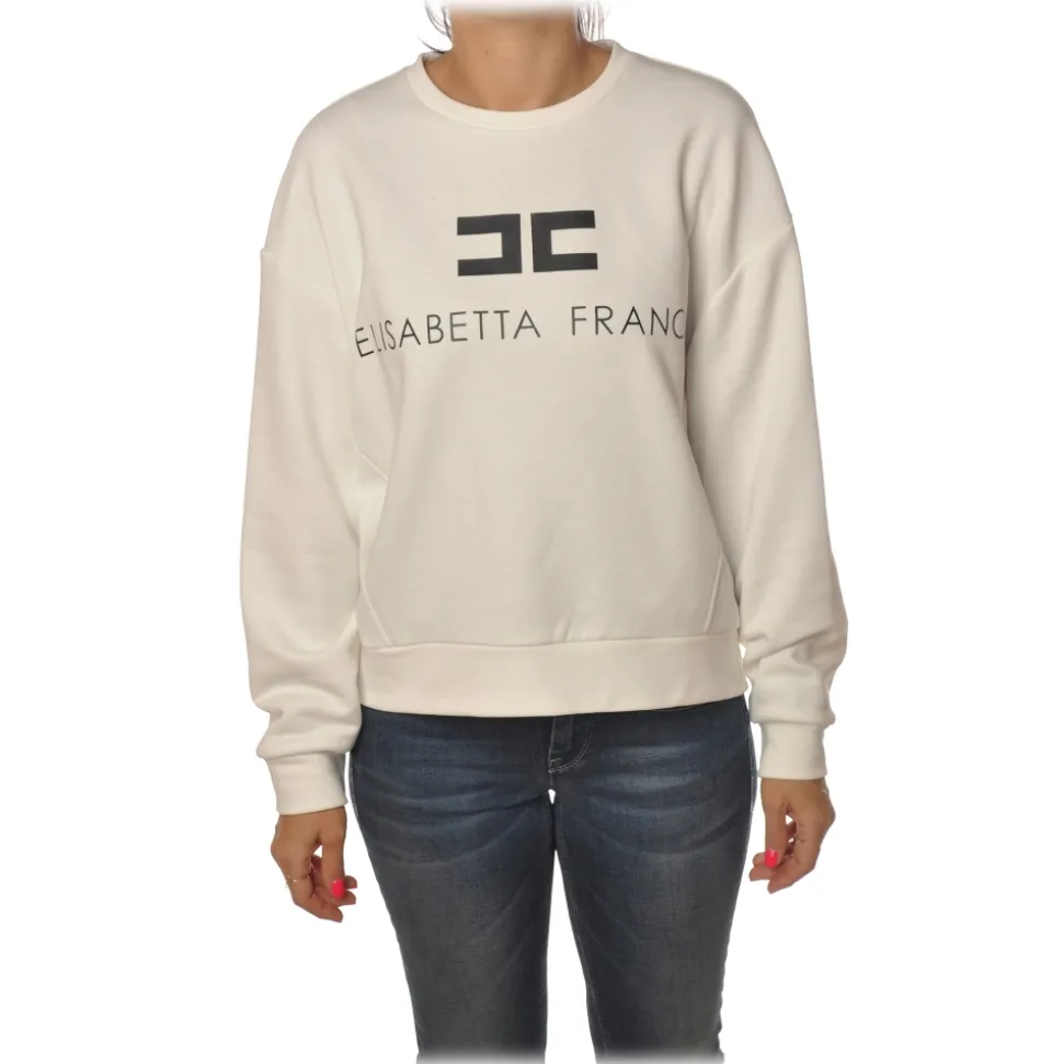 Elisabetta Franchi - Oversized Sweatshirt with Logo - Ivory - Sweatshirt - Made in Italy - Luxury Exclusive Collection - Avvenice