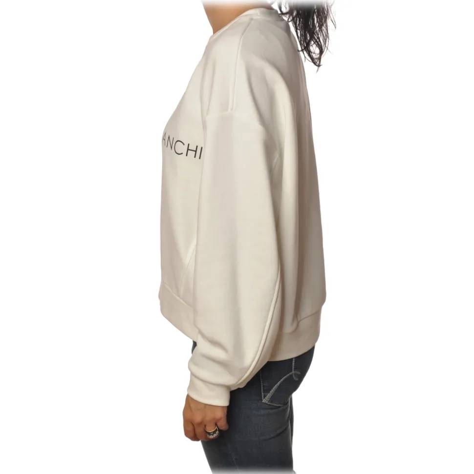 Elisabetta Franchi - Oversized Sweatshirt with Logo - Ivory - Sweatshirt - Made in Italy - Luxury Exclusive Collection - Avvenice