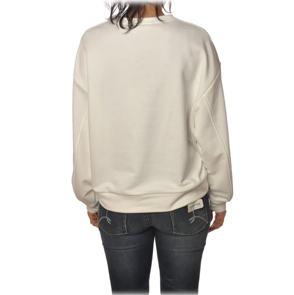 Elisabetta Franchi - Oversized Sweatshirt with Logo - Ivory - Sweatshirt - Made in Italy - Luxury Exclusive Collection - Avvenice