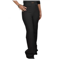 Elisabetta Franchi - Palazzo Pants with Gold Detail - Black - Trousers - Made in Italy - Luxury Exclusive Collection - Avvenice