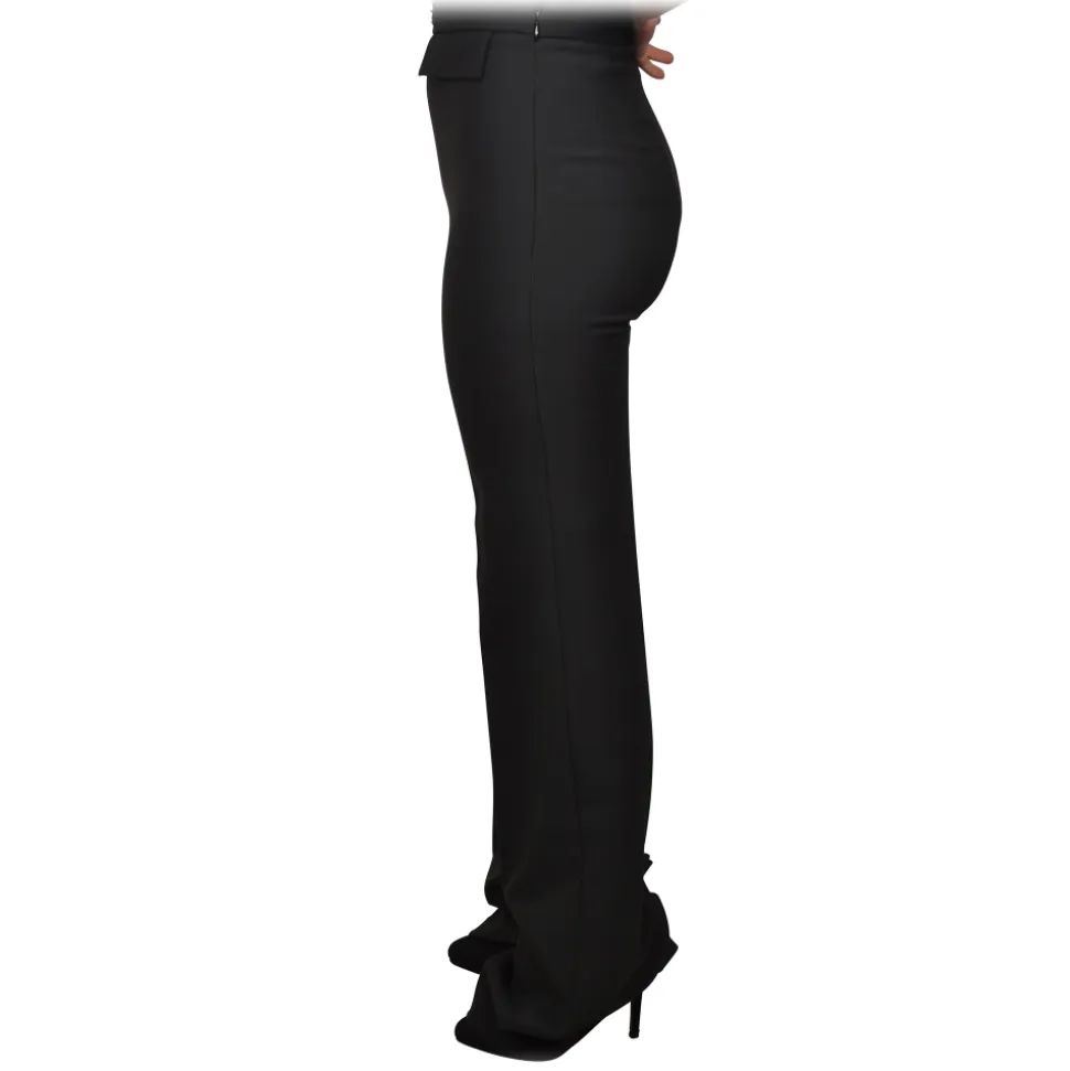Elisabetta Franchi - Palazzo Pants with Gold Detail - Black - Trousers - Made in Italy - Luxury Exclusive Collection - Avvenice
