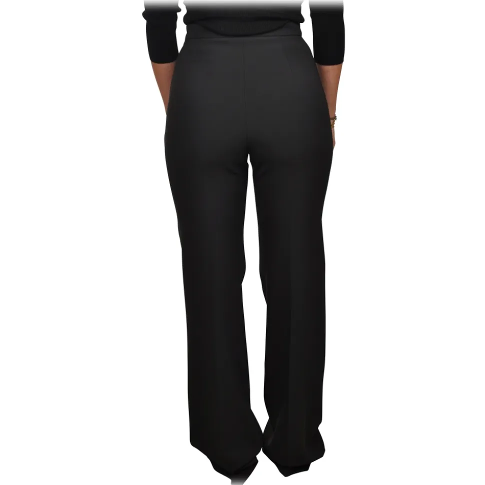 Elisabetta Franchi - Palazzo Pants with Gold Detail - Black - Trousers - Made in Italy - Luxury Exclusive Collection - Avvenice