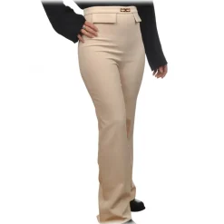 Elisabetta Franchi - Palazzo Pants with Gold Detail - Cream - Trousers - Made in Italy - Luxury Exclusive Collection - Avvenice