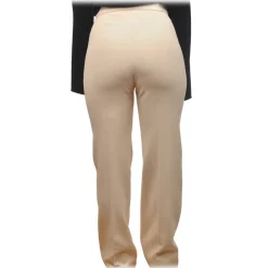 Elisabetta Franchi - Palazzo Pants with Gold Detail - Cream - Trousers - Made in Italy - Luxury Exclusive Collection - Avvenice