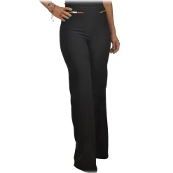 Elisabetta Franchi - Palazzo Pants in Technical Fabric - Black - Trousers - Made in Italy - Luxury Exclusive Collection - Avvenice