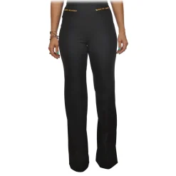 Elisabetta Franchi - Palazzo Pants in Technical Fabric - Black - Trousers - Made in Italy - Luxury Exclusive Collection - Avvenice
