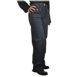 Elisabetta Franchi - Palazzo Jeans with Flap Pockets - Blue - Trousers - Made in Italy - Luxury Exclusive Collection - Avvenice