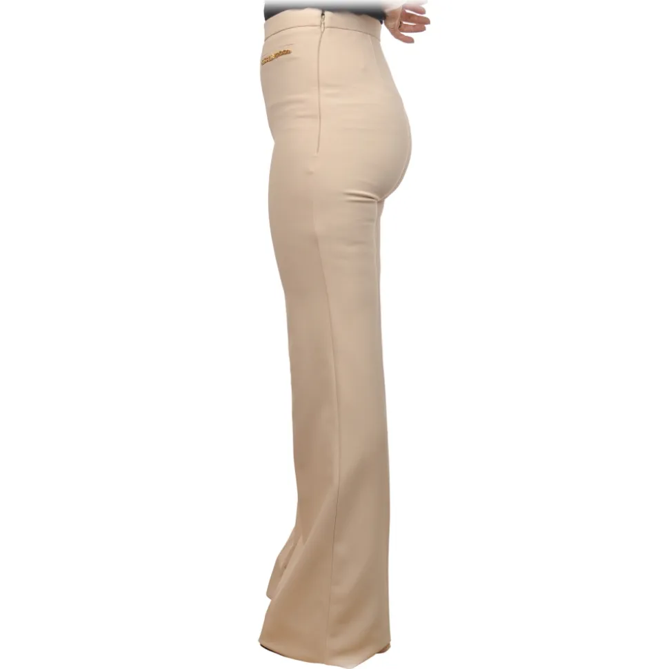Elisabetta Franchi - Palazzo Pants in Technical Fabric - Cream - Trousers - Made in Italy - Luxury Exclusive Collection - Avvenice