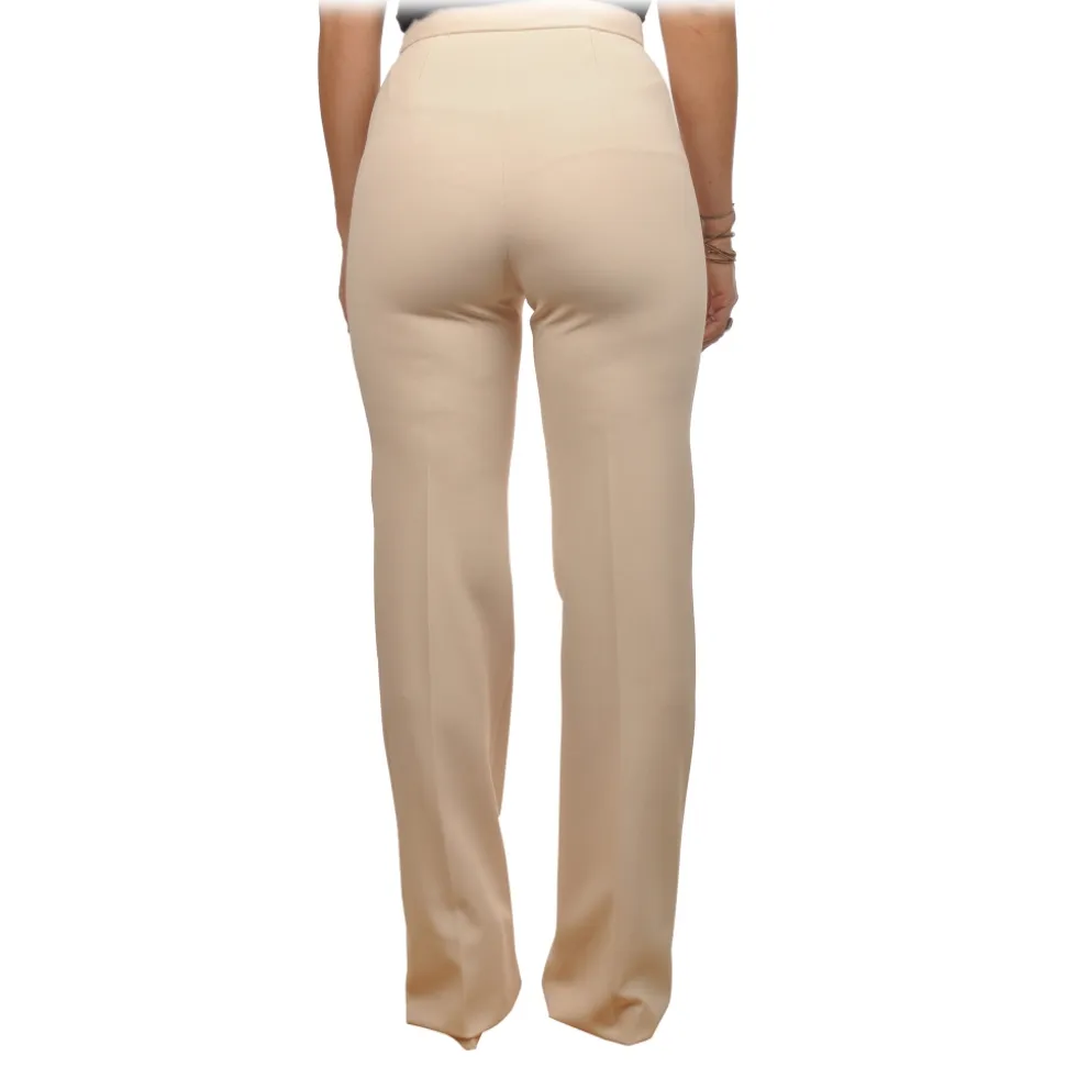 Elisabetta Franchi - Palazzo Pants in Technical Fabric - Cream - Trousers - Made in Italy - Luxury Exclusive Collection - Avvenice
