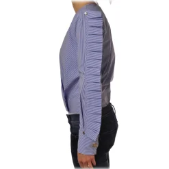 Elisabetta Franchi - Pinstripe Shirt Cross Neckline - White/LightBlue - Top - Made in Italy - Luxury Exclusive Collection - Avvenice