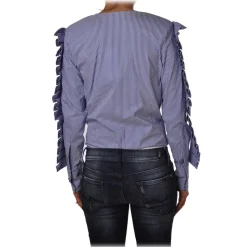 Elisabetta Franchi - Pinstripe Shirt Cross Neckline - White/LightBlue - Top - Made in Italy - Luxury Exclusive Collection - Avvenice