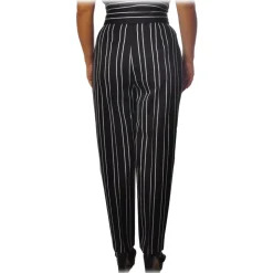 Elisabetta Franchi - Pinstriped Trousers with High Strap - Black - Trousers - Made in Italy - Luxury Exclusive Collection - Avvenice
