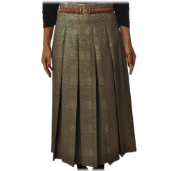 Elisabetta Franchi - Pleated Skirt with Back Detail - Peacock - Skirt - Made in Italy - Luxury Exclusive Collection - Avvenice