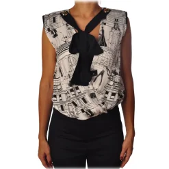 Elisabetta Franchi - Printed Shirt with Sash - Black - Shirt - Made in Italy - Luxury Exclusive Collection - Avvenice