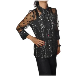 Elisabetta Franchi - Printed Shirt with Tulle - Black - Shirt - Made in Italy - Luxury Exclusive Collection - Avvenice