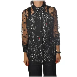 Elisabetta Franchi - Printed Shirt with Tulle - Black - Shirt - Made in Italy - Luxury Exclusive Collection - Avvenice