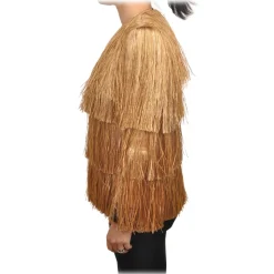 Elisabetta Franchi - Raffia Fringed Jacket - Caramel - Jacket - Made in Italy - Luxury Exclusive Collection - Avvenice