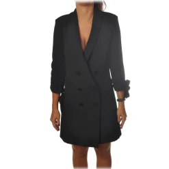 Elisabetta Franchi - Redingote Model with Double-Breasted Jacket - Black - Dress - Made in Italy - Luxury Exclusive Collection - Avvenice