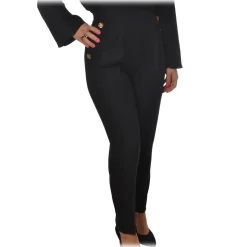 Elisabetta Franchi - Regular Waist Model with Zip - Black - Trousers - Made in Italy - Luxury Exclusive Collection - Avvenice