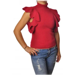 Elisabetta Franchi - Ribbed Top with Scallop - Red - Top - Made in Italy - Luxury Exclusive Collection - Avvenice